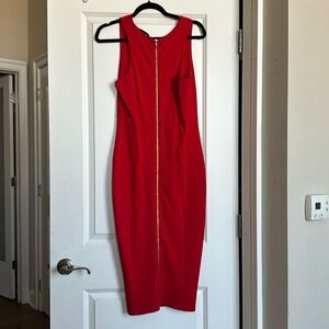 Long red zipper back dress